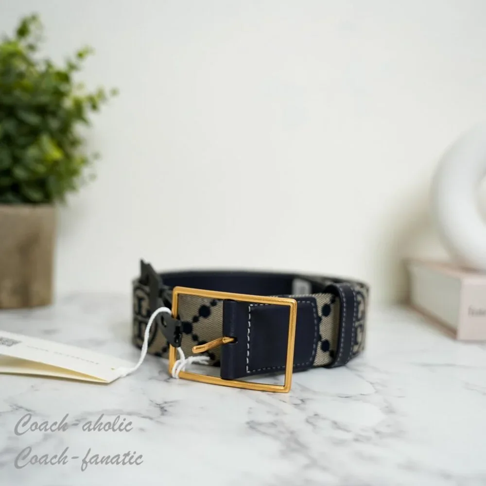 NWT Tory Burch 88072 1.5" T Monogram Logo Jacquard Leather Belt Size M/L_4